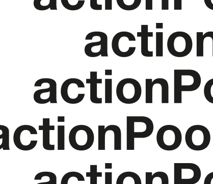Nahaufnahme von schwarzem Text 'actionPool' auf weißem Hintergrund, mehrfach wiederholt